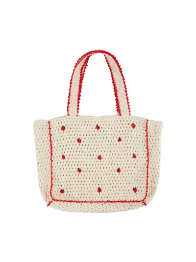 Emile And Ida Emile & Ida Crochet Floral Cotton Tote Bag In Beige