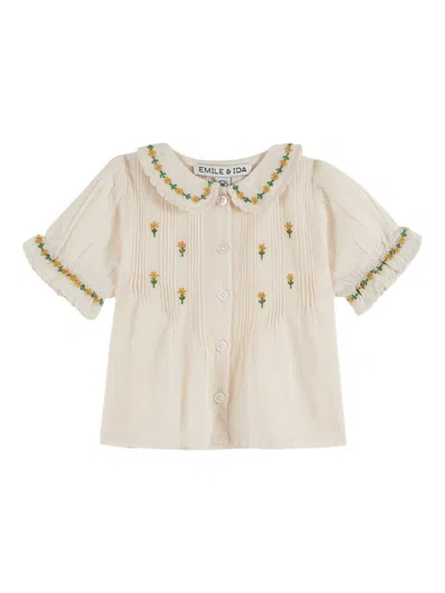 Emile And Ida Emile & Ida Girls' Organic Cotton Mini Blouse In Beige