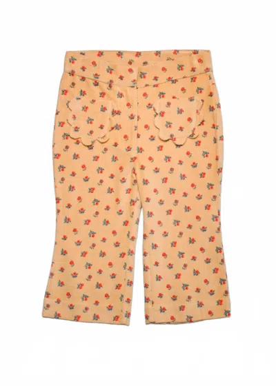 Emile And Ida Kids' Girls Velour Front Pocket Pants In Mustard/red In Brown