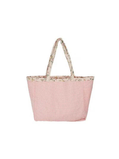 Emile And Ida Emile & Ida Organic Cotton Checked Tote Bag In Pink