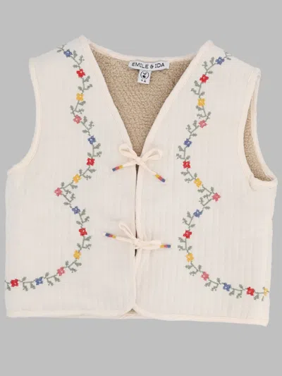 Emile And Ida Kids' Emile & Ida Veste Ss Manche Point De Croix In Neutral