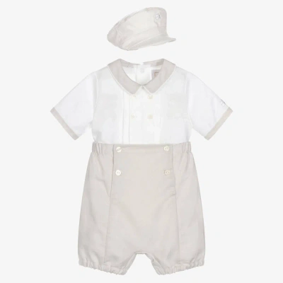 Emile Et Rose Baby Boys Beige Linen & Cotton Buster Suit Set