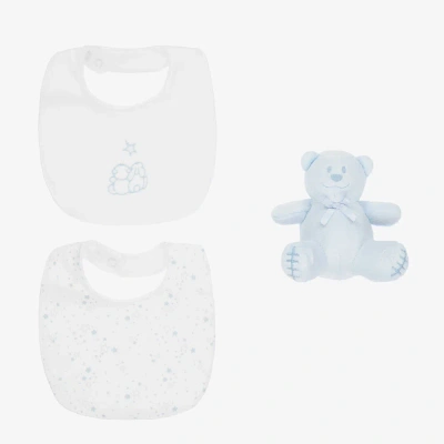 Emile Et Rose Blue Cotton Bibs & Bear Baby Gift Set In White