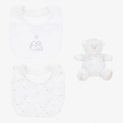 Emile Et Rose Ivory Cotton Baby Bibs & Bear Gift Set In White