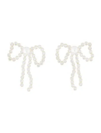 Pre-owned Emili Faux Pearl & Crystal Maggie Bow Drop Earrings In Multi