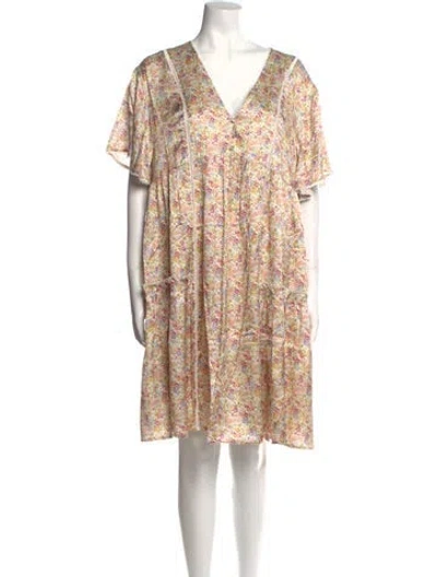 Pre-owned Emilia George Floral Print Knee-length Dress In Neutral