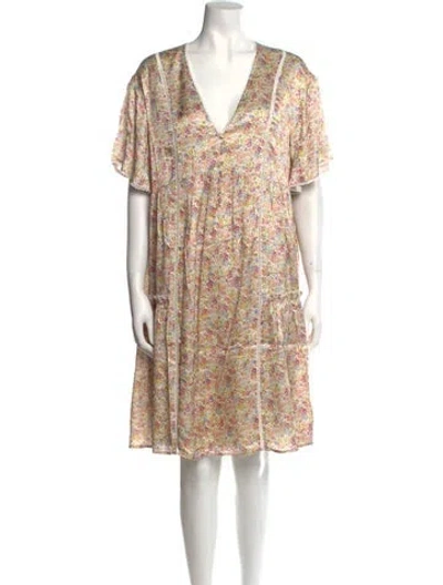 Pre-owned Emilia George Floral Print Knee-length Dress In Neutral