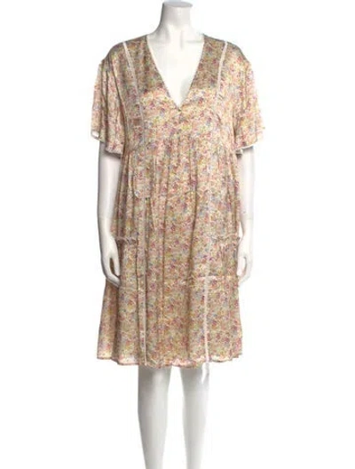Pre-owned Emilia George Floral Print Knee-length Dress In Neutral