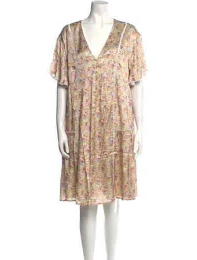 Pre-owned Emilia George Floral Print Knee-length Dress In Neutral