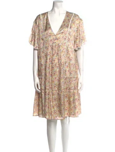 Pre-owned Emilia George Floral Print Knee-length Dress In Neutral