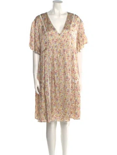 Pre-owned Emilia George Floral Print Knee-length Dress In Neutral
