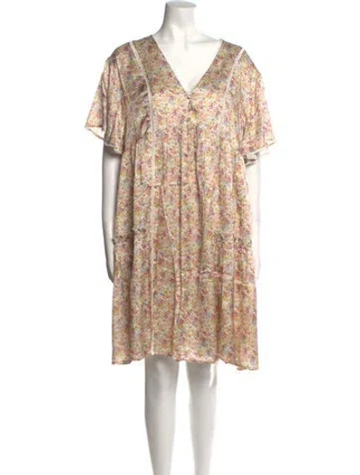 Pre-owned Emilia George Floral Print Knee-length Dress In Neutral