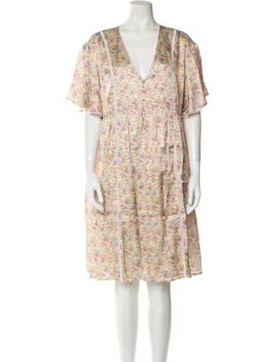 Pre-owned Emilia George Floral Print Knee-length Dress W/ Tags In Neutral