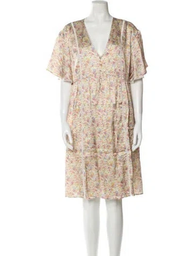 Pre-owned Emilia George Floral Print Knee-length Dress W/ Tags In Neutral