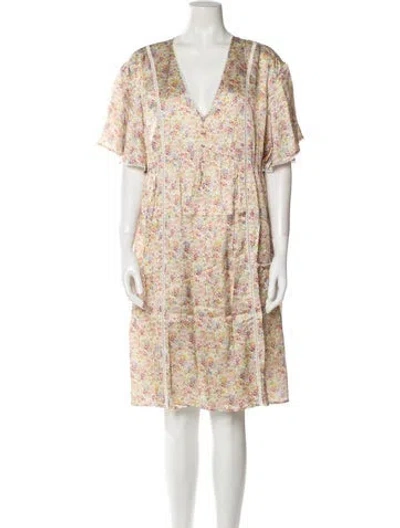 Pre-owned Emilia George Floral Print Knee-length Dress W/ Tags In Neutral