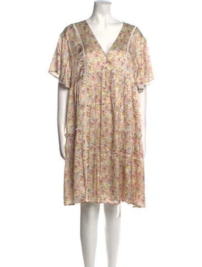 Pre-owned Emilia George Floral Print Knee-length Dress W/ Tags In Neutral