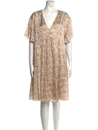 Pre-owned Emilia George Floral Print Knee-length Dress W/ Tags In Neutral