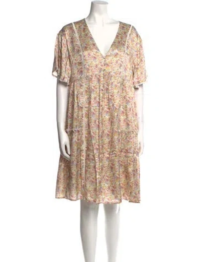 Pre-owned Emilia George Floral Print Knee-length Dress W/ Tags In Neutral