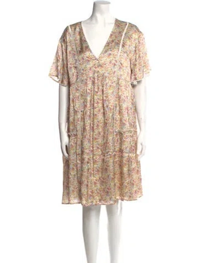 Pre-owned Emilia George Floral Print Knee-length Dress W/ Tags In Neutral