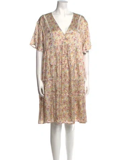 Pre-owned Emilia George Floral Print Knee-length Dress W/ Tags In Neutral