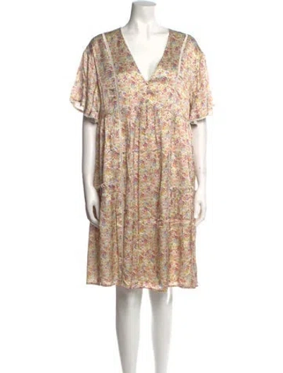 Pre-owned Emilia George Floral Print Knee-length Dress W/ Tags In Neutral