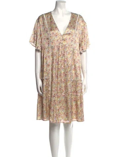 Pre-owned Emilia George Floral Print Knee-length Dress W/ Tags In Neutral