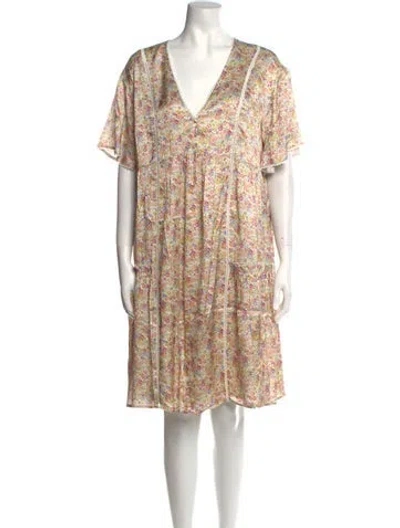 Pre-owned Emilia George Floral Print Knee-length Dress W/ Tags In Neutral