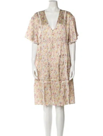 Pre-owned Emilia George Floral Print Knee-length Dress W/ Tags In Neutral