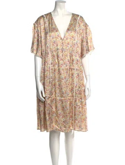 Pre-owned Emilia George Floral Print Knee-length Dress W/ Tags In Neutral