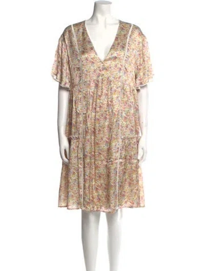 Pre-owned Emilia George Floral Print Knee-length Dress W/ Tags In Neutral