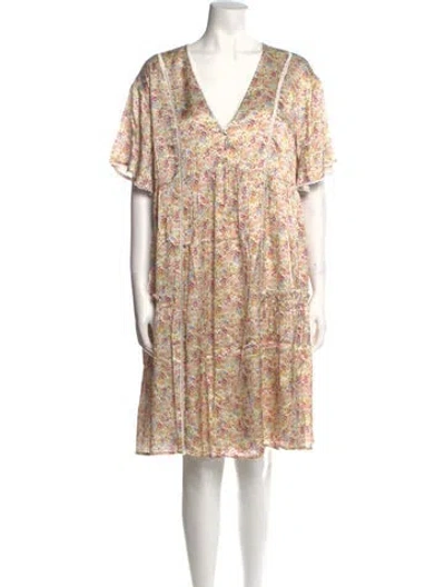 Pre-owned Emilia George Floral Print Knee-length Dress W/ Tags In Purple