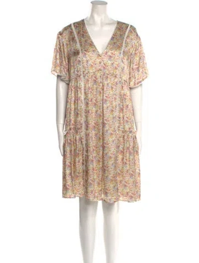 Pre-owned Emilia George Floral Print Knee-length Dress In Yellow