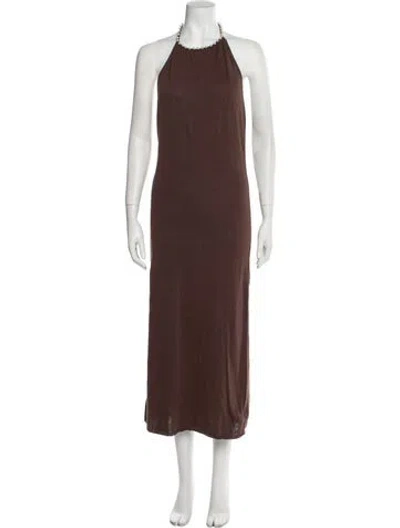Pre-owned Emilia George Linen Long Dress W/ Tags In Brown