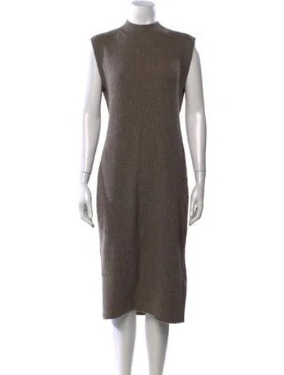 Pre-owned Emilia George Mock Neck Midi Length Dress In Brown