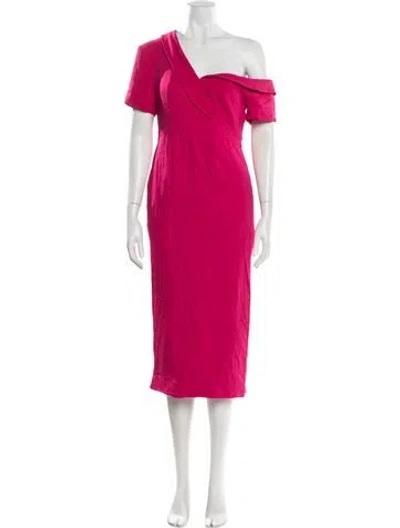 Pre-owned Emilia George Off-the-shoulder Midi Length Dress In Pink