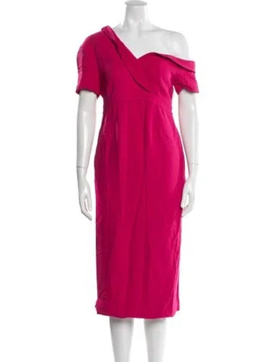 Pre-owned Emilia George Off-the-shoulder Midi Length Dress In Pink