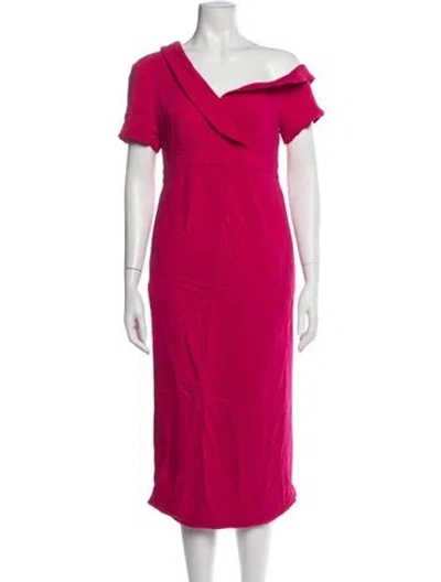 Pre-owned Emilia George Off-the-shoulder Midi Length Dress In Pink