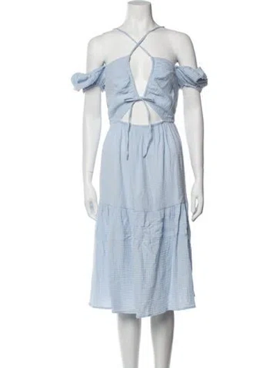 Pre-owned Emilia George Off-the-shoulder Midi Length Dress W/ Tags In Blue