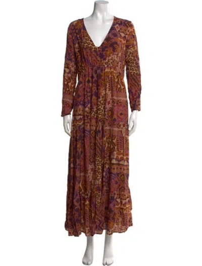 Pre-owned Emilia George Patterned Long Dress In Purple