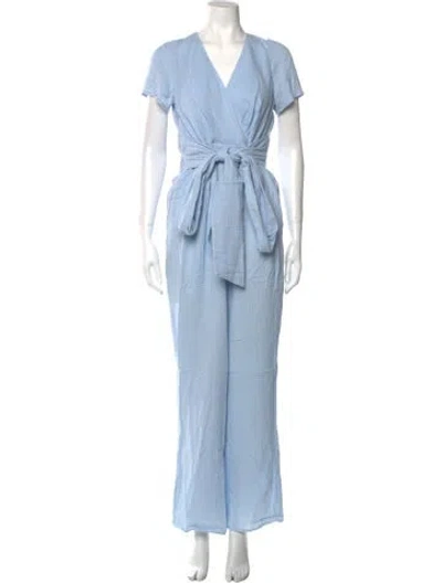Pre-owned Emilia George Plunge Neckline Jumpsuit W/ Tags In Blue