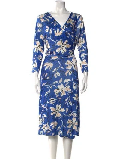 Pre-owned Emilia George Silk Midi Length Dress W/ Tags In Blue