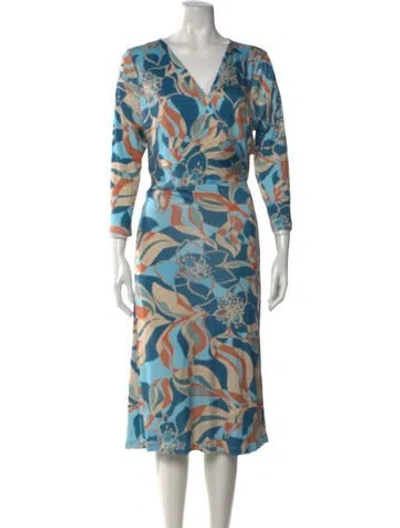 Pre-owned Emilia George Silk Midi Length Dress W/ Tags In Blue