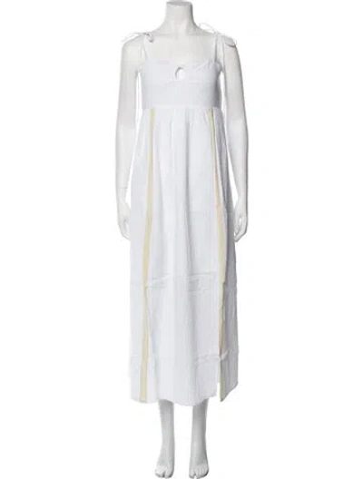 Pre-owned Emilia George Square Neckline Midi Length Dress In White