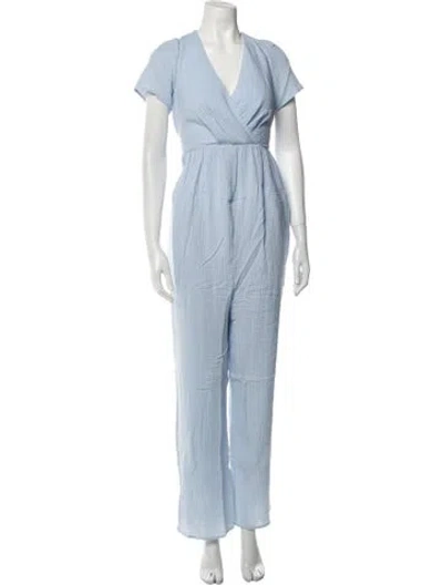 Pre-owned Emilia George Striped V-neck Jumpsuit W/ Tags In Blue