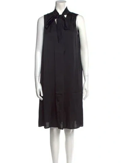 Pre-owned Emilia George Tie Neck Knee-length Dress In Black