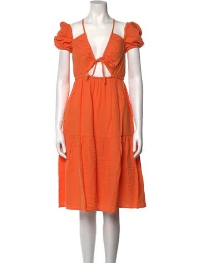 Pre-owned Emilia George Tie Neck Knee-length Dress W/ Tags In Orange