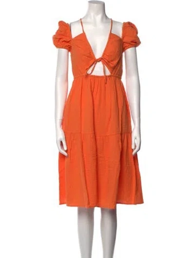 Pre-owned Emilia George Tie Neck Knee-length Dress W/ Tags In Orange