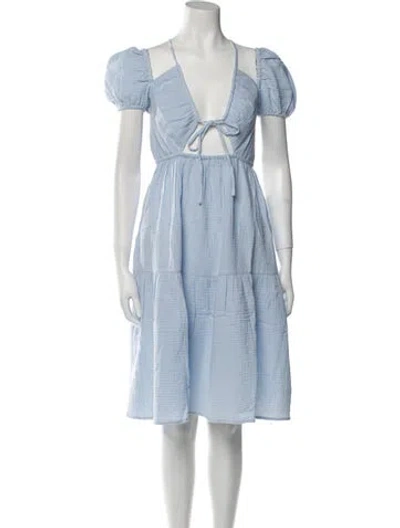 Pre-owned Emilia George Tie Neck Midi Length Dress W/ Tags In Blue