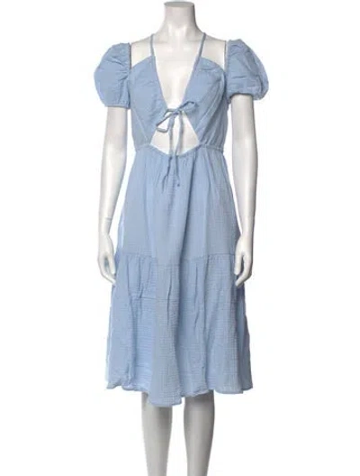 Pre-owned Emilia George Tie Neck Midi Length Dress W/ Tags In Blue