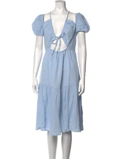 Pre-owned Emilia George Tie Neck Midi Length Dress W/ Tags In Blue
